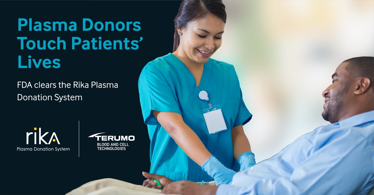 terumobct's tweet image. Shout out to plasma donors! Plasma-based therapies are needed by patients worldwide. We designed the new Rika Plasma Donation System to collect #plasma in 35 minutes or less. Rika just received #FDA clearance and will debut in the U.S. at @CSL Plasma Centers.