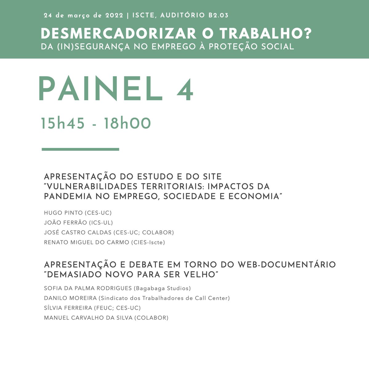 CoLABOR_pt's tweet photo. Quer saber qual o impacto da pandemia COVID 19 no seu território? 

Amanhã vai ser apresentado o estudo e um website sobre “Vulnerabilidades Territoriais: impactos da pandemia no emprego, sociedade e economia”.

Venha assistir no @ISCTEIUL 
Entrada livre. https://t.co/vPzBWNlnrL
