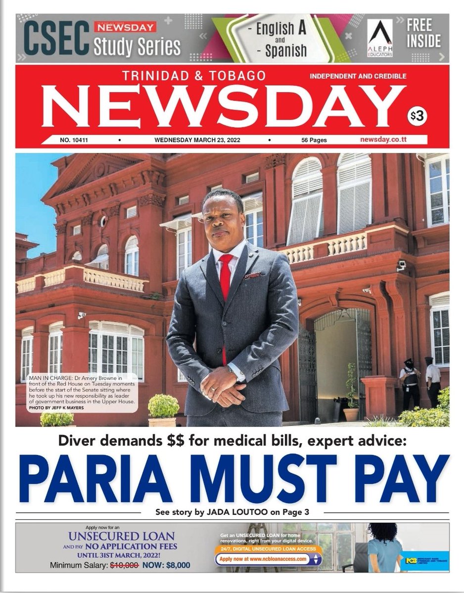 Good morning neighbours, on the front pages today Wednesday 23rd March 2022 in Trinidad and Tobago. #NewspaperHeadlines #Headlines #WednesdayNews #dailynews #trinidadandtobago