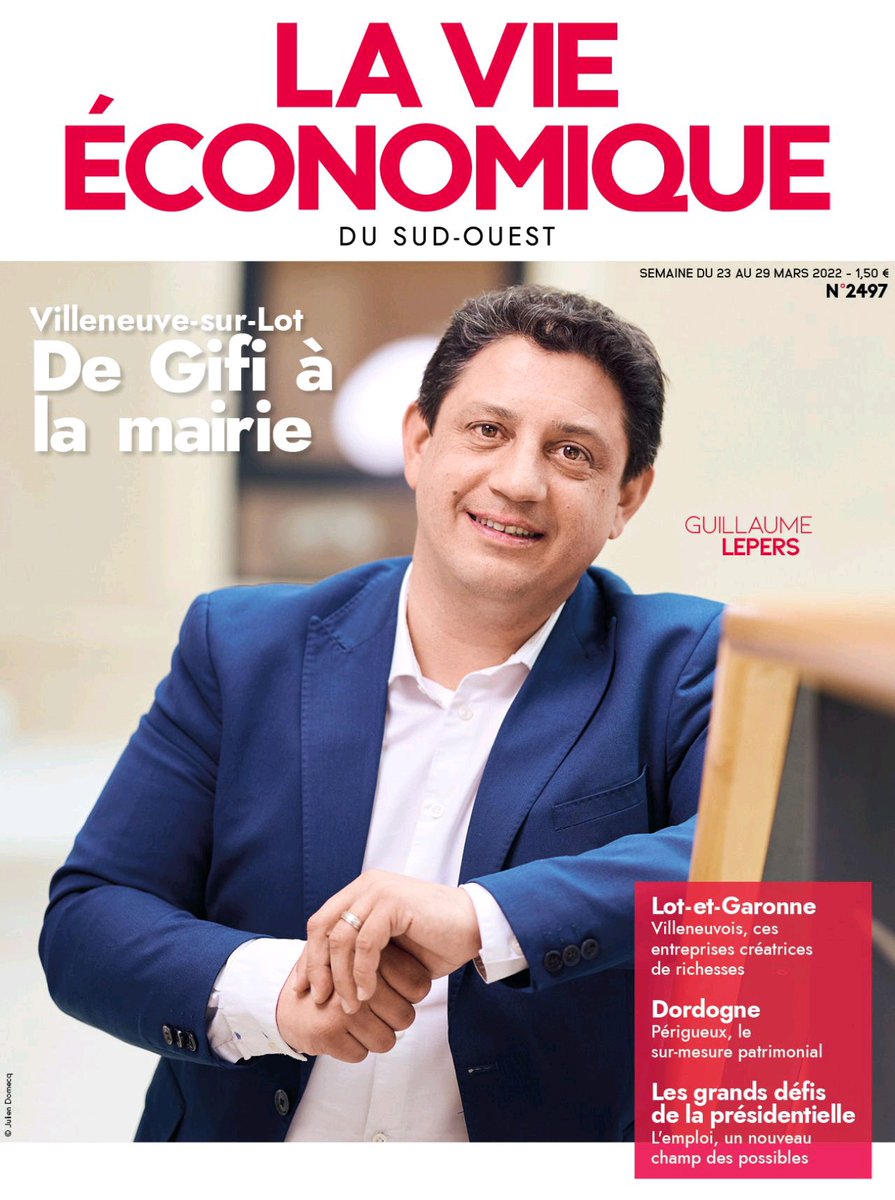 Ce mercredi 23 mars le journal La Vie Économique du Sud-Ouest fait sa Une avec le président du Grand Villeneuvois, <a href="/GuillaumeLEPERS/">Guillaume LEPERS</a>. Comme toujours il se fait le VRP du territoire pour vanter ses atouts économiques et son cadre de vie. #economie #sudouest #villeneuvesurlot