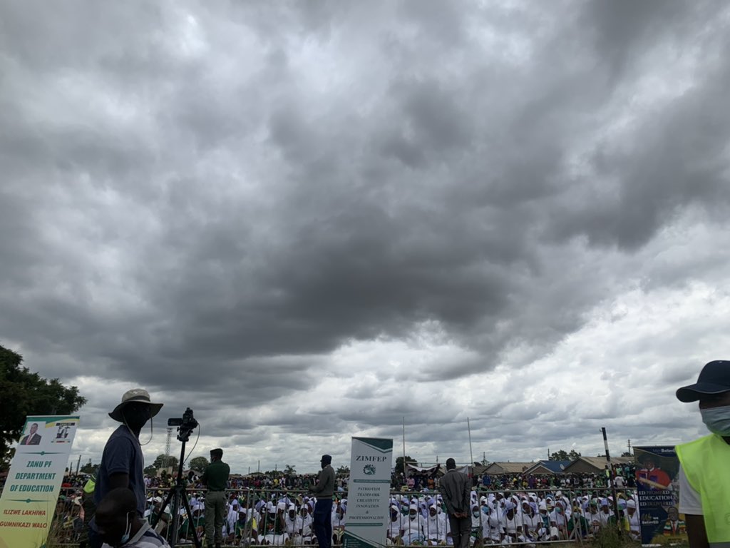HStvNews's tweet photo. Today the skies are pregnant in #Chtown as @ZANUPF_Official holds its rally under cloudy skies. The @ZANUPF_Official Political Commissar says a total of 65 K have joined them from other opposition political parties. https://t.co/85z8Af1Zgc