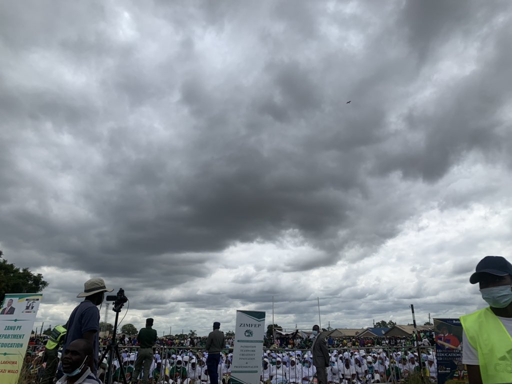 HStvNews's tweet photo. Today the skies are pregnant in #Chtown as @ZANUPF_Official holds its rally under cloudy skies. The @ZANUPF_Official Political Commissar says a total of 65 K have joined them from other opposition political parties. https://t.co/85z8Af1Zgc