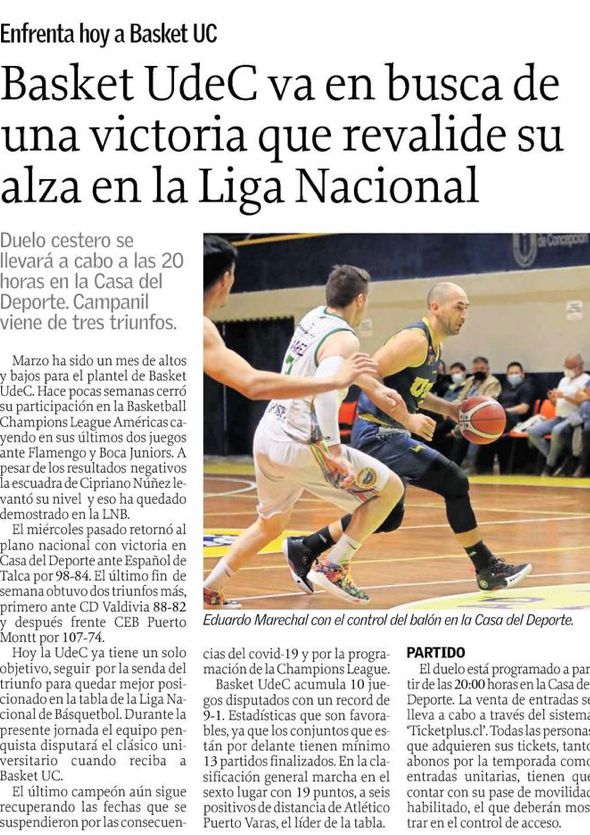 Basket UdeC on Twitter: "[Diario El Sur]Basket UdeC va en busca de una que su alza en la Liga Nacional https://t.co/52y9zj27rD https://t.co/Z6T1utnMDw" / Twitter