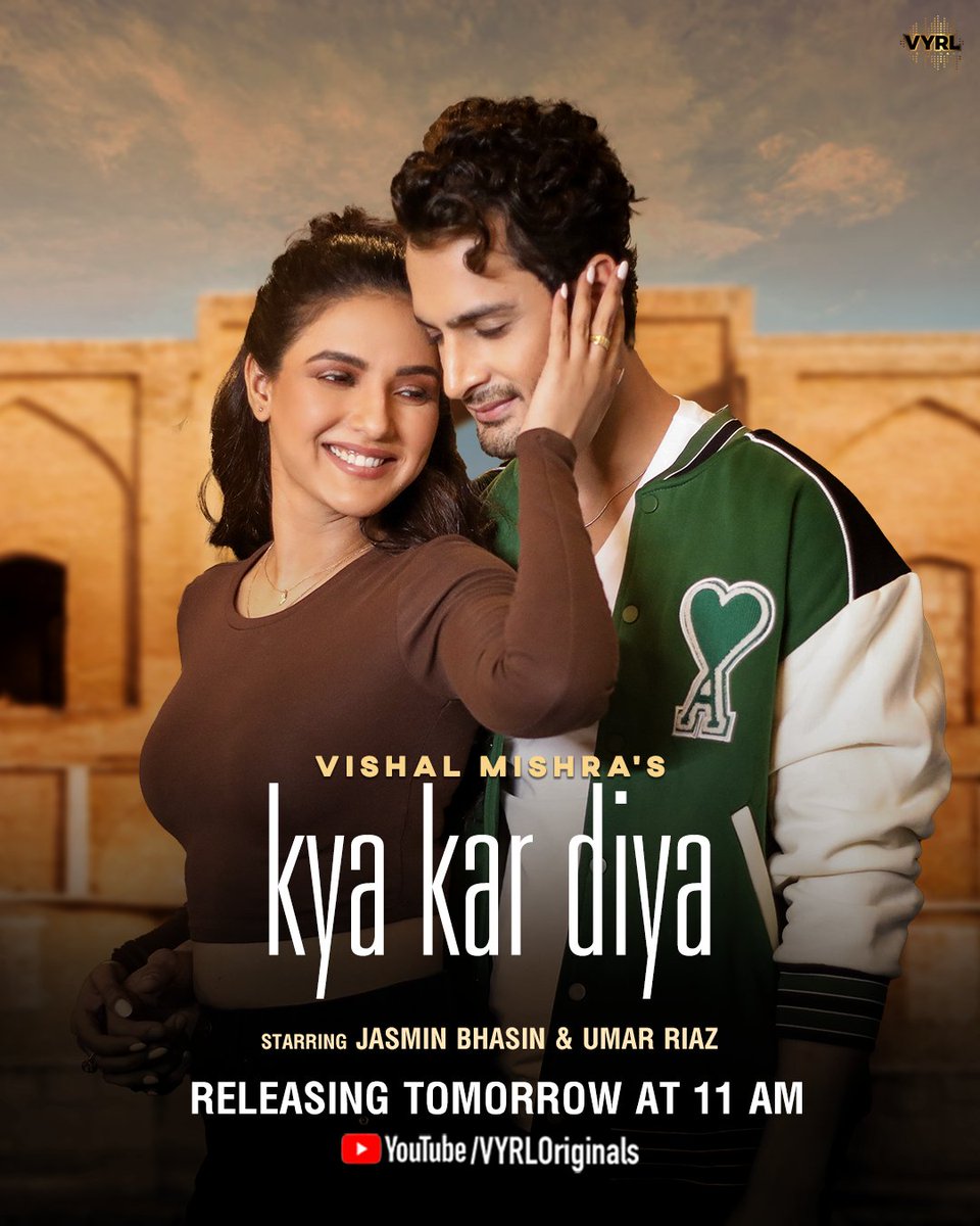 VYRLOriginals's tweet photo. Badlega har dil ka haal, bas 1️⃣ din baad!

#KyaKarDiya out tomorrow at 11AM on the @VYRLOriginals YouTube channel, are you ready? ❤️

@VishalMMishra @jasminbhasin @realumarriaz

#VYRLOriginals #VishalMishra #JasminBhasin #UmarRiaz #UmarArmy #Jasminians #JasminBhasinLove https://t.co/A9rMZ25qBz