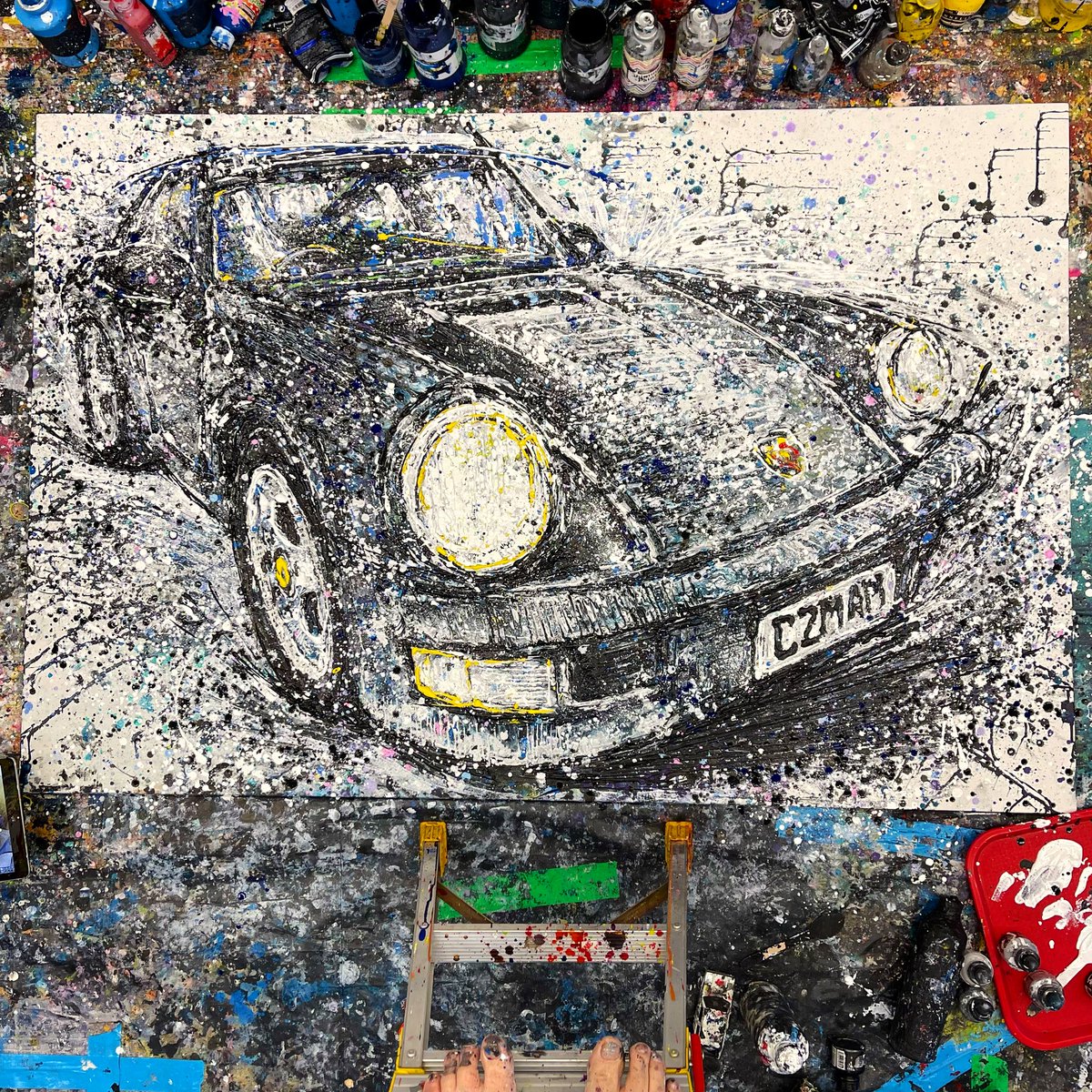 Popbangcolour's tweet photo. The classic @Porsche 964 #Paintwithcars artwork of seb_964_porsche is taking shape, next stage to add darker tones and build up body colour so it’s more black. 🚗+🎨

Watcha think so far? 

#Porsche https://t.co/RmdFaOiHAv