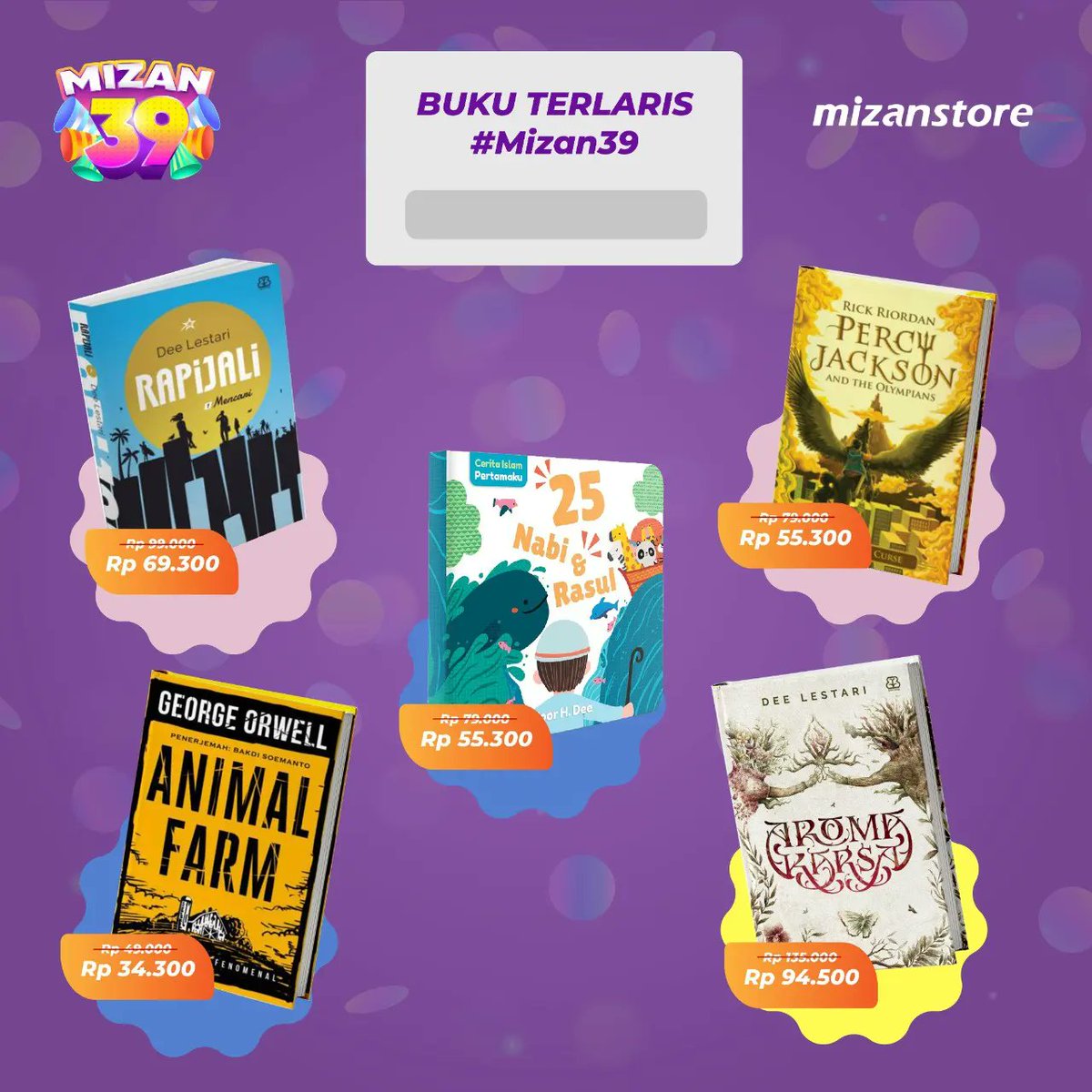 mizanstore's tweet photo. Nihh mimin spill buku terlaris di
Website https://t.co/X8Dea6qTGO
#mizan39 #bukunovel #rapijali #animalfram #boardbook https://t.co/ugL3e7VsD2