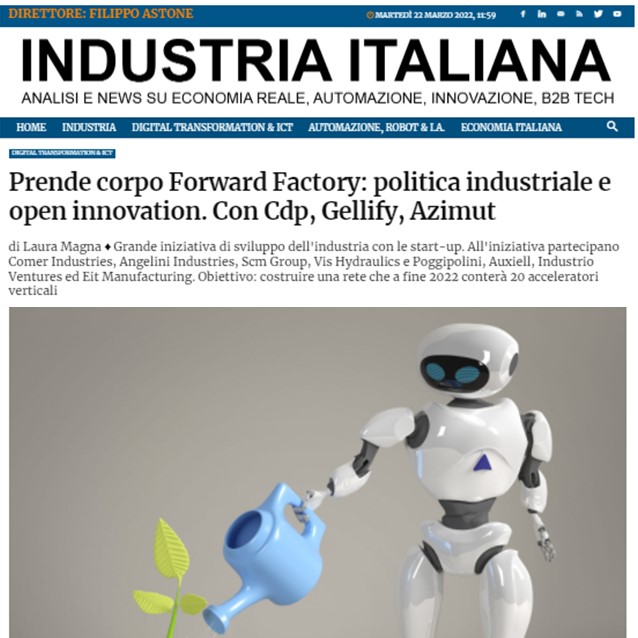 _ForwardFactory's tweet photo. 🔖Siamo su #IndustriaItaliana Le candidature per essere tra le #startup che intraprenderanno il programma di #accelerazione sono aperte fino all'8 aprile! Leggi l'articolo 👉https://t.co/W2HrqJcGsm https://t.co/40c93I24Ao