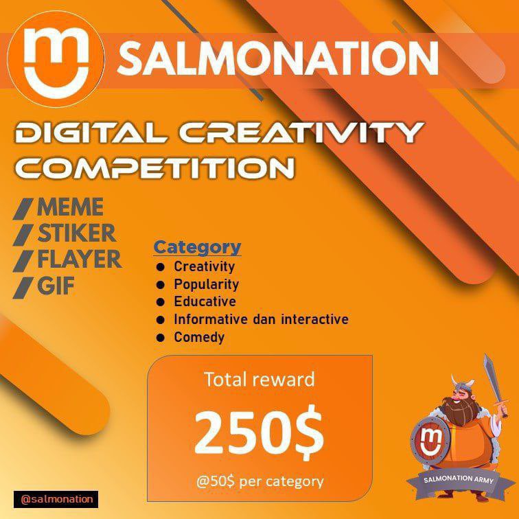 dex_capital's tweet photo. 🚨 @TheSalmonation Special Event 🚨

Event category for meme, stickers, flyer and GIF:

1. Creativity
2. Popularity
3. Educative
4. Informative &amp; Interactive
5. Comedy

Total Prize: $250 ($50 per category)

More info, join now: https://t.co/pMcmzmw758 https://t.co/jLI89lDQkj