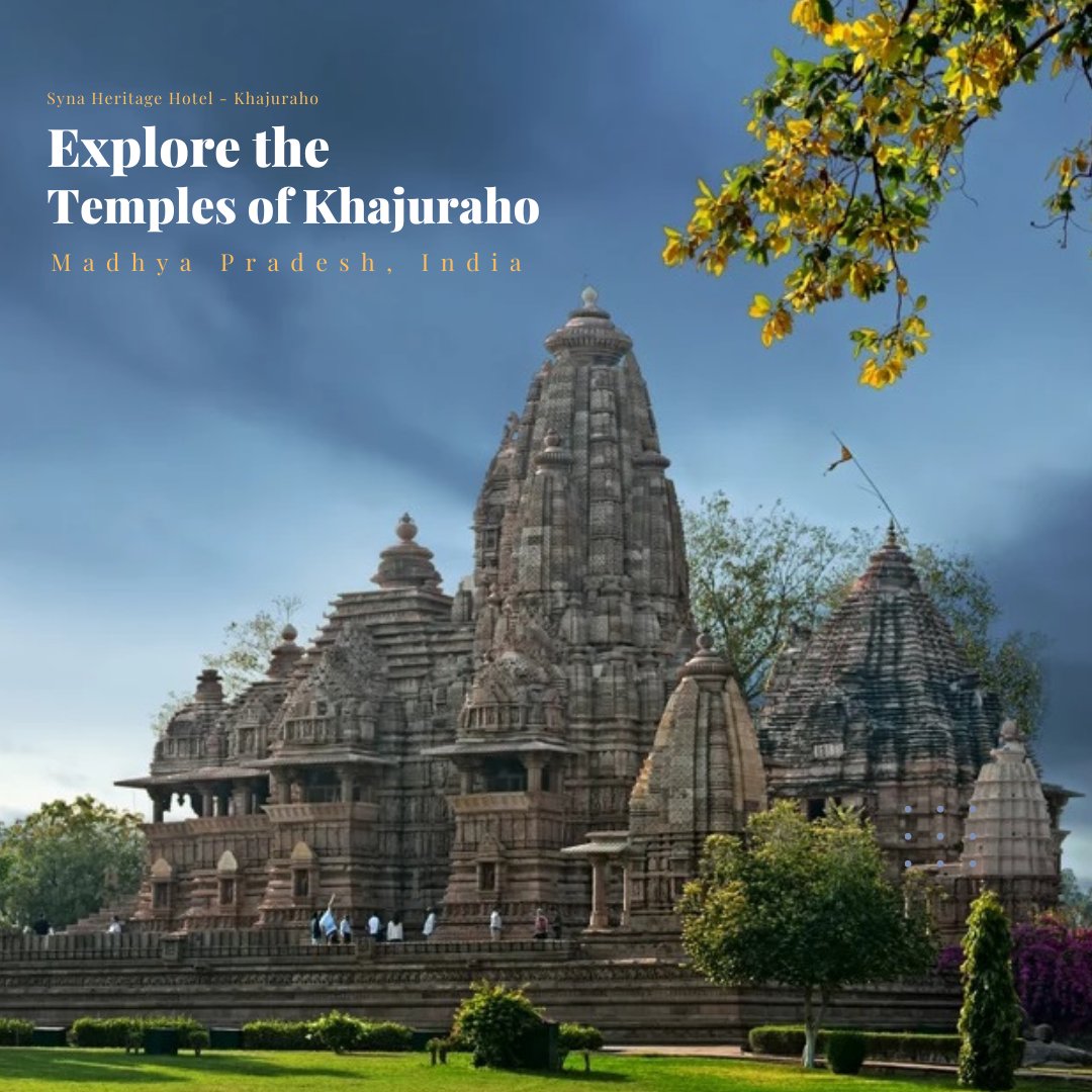 synaheritage's tweet photo. Explore the historical temples of #Khajuraho and nearby places with us. 
Get the best deal on our #temple &amp; #tiger tour package.
For bookings:
Call: +91 – 9821399958 | 9821393830
Email : booking@synaheritagehotel.com
#MadhyaPradesh #Wildlife #TempleTour #Travel #Packages https://t.co/PS9dFsDLkv