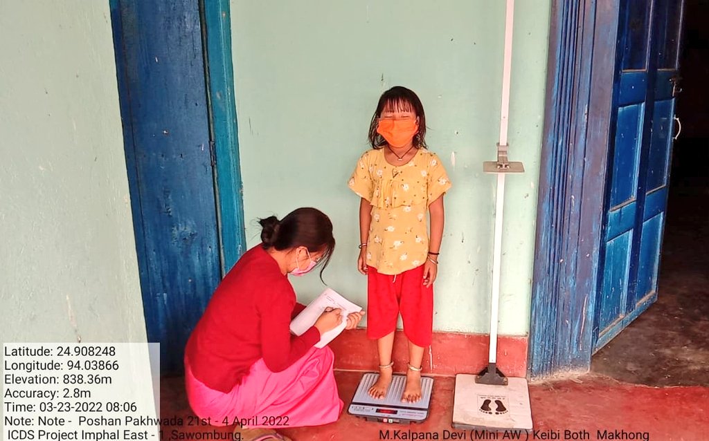 bem_hidang's tweet photo. Celebrating 
"Poshan Pakhwada 21st March-4th April 2022" 
Measurements of Height &amp; Weight of Children by #AnganwadiDidi Sector 19 #ICDS Project Imphal East-I #Manipur #AzadiKaAmritMahotsav @narendramodi @MinistryWCD @smritiirani @POSHAN_Official @NBirenSingh @BanteeKonthouj1 https://t.co/4uBEMZLAtk