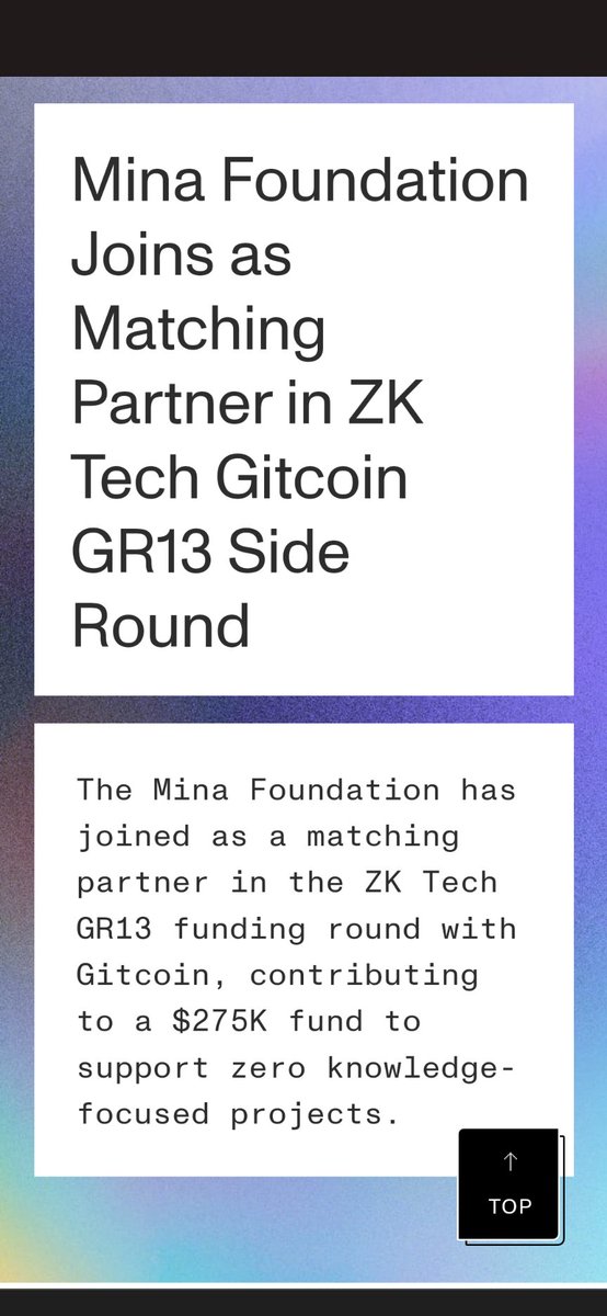 minacryptocom's tweet photo. AMAZING!! The Mina Foundation has joined as a matching partner in the Gitcoin ZK Tech GR13, contributing to a $275K fund to support #ZeroKnowledge focused projects. Read more here  https://t.co/rovp29VYkD https://t.co/Gdx5pKH1DI