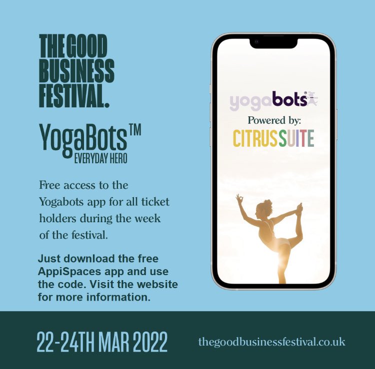 goodbizfest's tweet photo. Good morning! 🧘🧘‍♀️🧘‍♂️

Start the day with our friends at @BotsYoga who have given ticket holders free access for the the week. Download the app from our website https://t.co/SBu2ltHvvY https://t.co/5B9iscQjtC