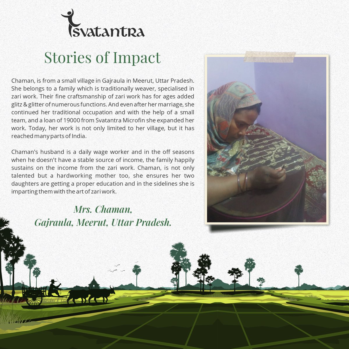 WeAreSvatantra's tweet photo. It empowers us to be able to empower our rural women customers like Chaman who are filled with passion, perseverance, and persistence! We wish her very good luck for her future.

#ourcustomer #iamsvatantra https://t.co/YB90WH6Qrq