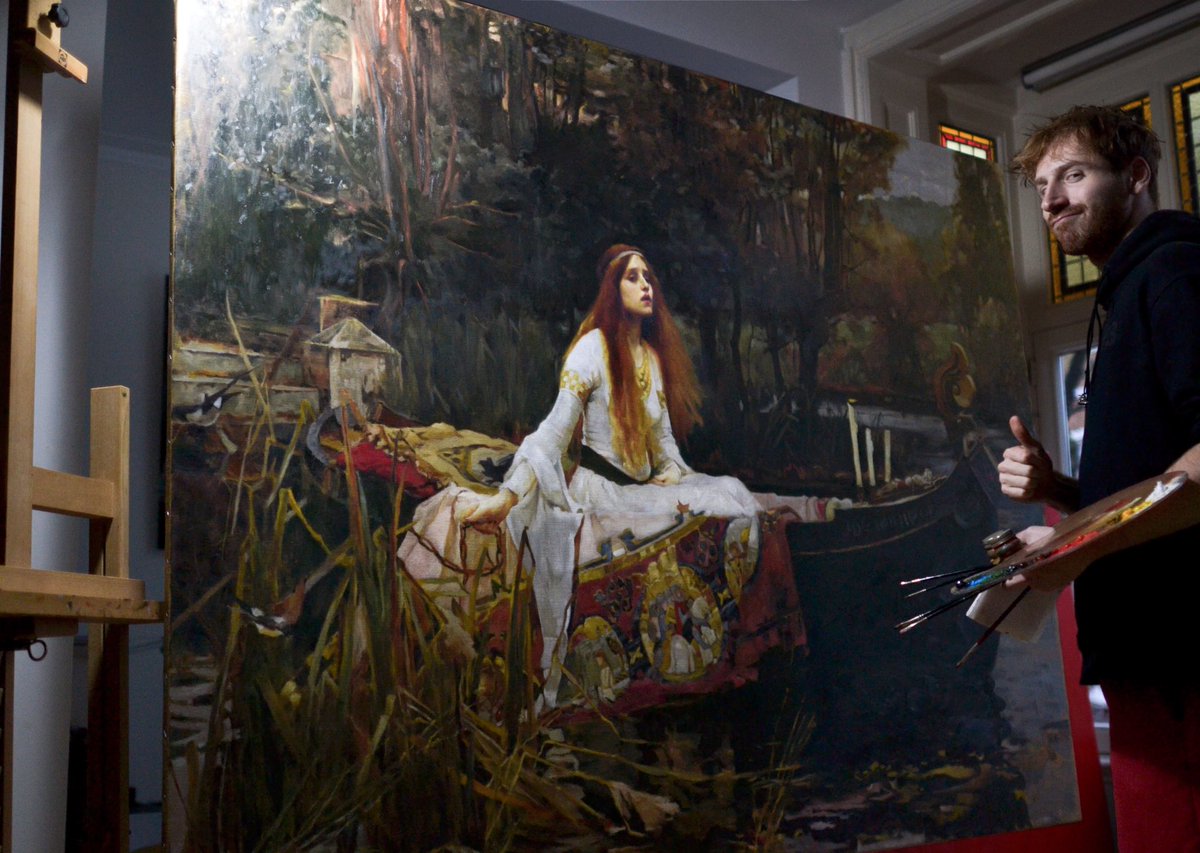 BobJonkers's tweet photo. A little while ago I started this little project, its how i spent most of my evenings and hungover days now.
The Lady of Shalott by Waterhouse has always been one of my favorite paintings, so when I saw an empty wall in my studio, it felt like the right thing to decorate it with https://t.co/qiTNpKaUpE