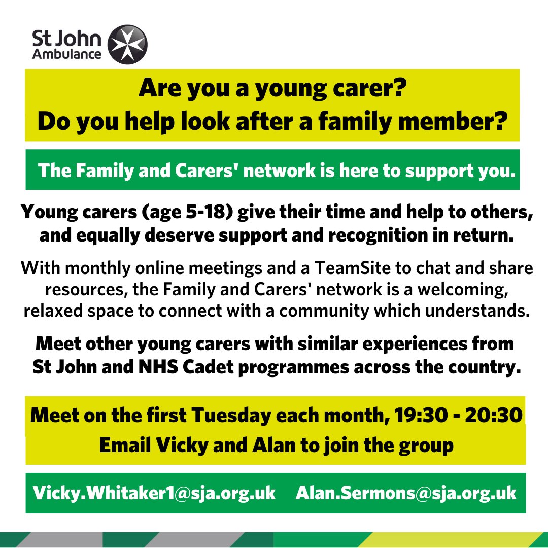 #AskMe how St John Ambulance are supporting young carers within our youth organisation 

#StJohnAmbulance #sja #sjacadets
