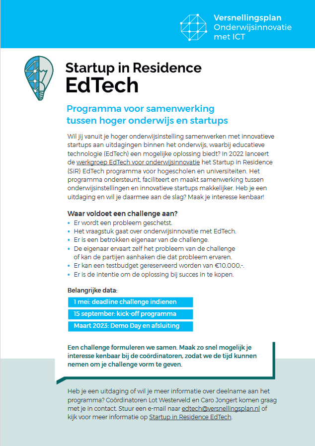 NpulsOnderwijs's tweet photo. #EdTech | 💡Heb je binnen je onderwijsinstelling een uitdaging waarbij EdTech een mogelijke oplossing biedt? Dit jaar start Startup in Residence EdTech! Een programma om vanuit je hoger instelling samen te werken met innovatieve startups. Meer info: https://t.co/mZ0tEy1lfu https://t.co/Cvrs5mwwsQ