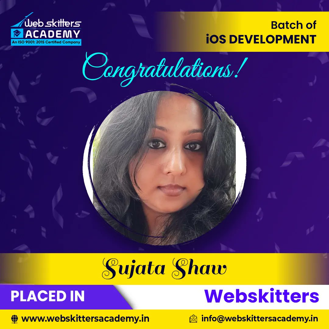 WebSkitters_Edu's tweet image. Congratulations Sujata Shaw!
You have secured a great job for yourself, right after completing your iOS development course with Webskitters Academy.
We are proud and glad on your achievement. Our best wishes for you!
#WebskittersAcademy #iosdevelopment #iosdevelopmentcourse