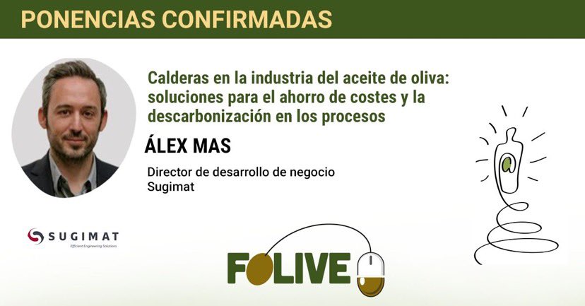 💥¡Ponencia confirmada! Álex Mas, director de desarrollo de negocio en <a href="/sugimatSL/">Sugimat S.L.</a> participará en #Folive2022. 👇👇👇

¿Te lo vas a perder? ¡Regístrate gratis ahora!
👉 folive.vfairs.com/es/registratio…👈

#AOVE #aceituna #alimentosdeespaña #innovación #folive #aceitedeoliva