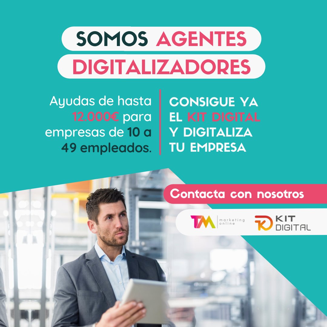 tmwebs's tweet photo. 🚀¡SOMOS AGENTES DIGITALIZADORES!🚀
Ya está abierto el plazo para solicitar la ayuda Kit Digital con nosotros y conseguir hasta 12.000€ para digitalizar tu negocio si cuenta entre 10 y 49 empleados.
https://t.co/h0EpuAWCzG https://t.co/Ar24yqFJuj