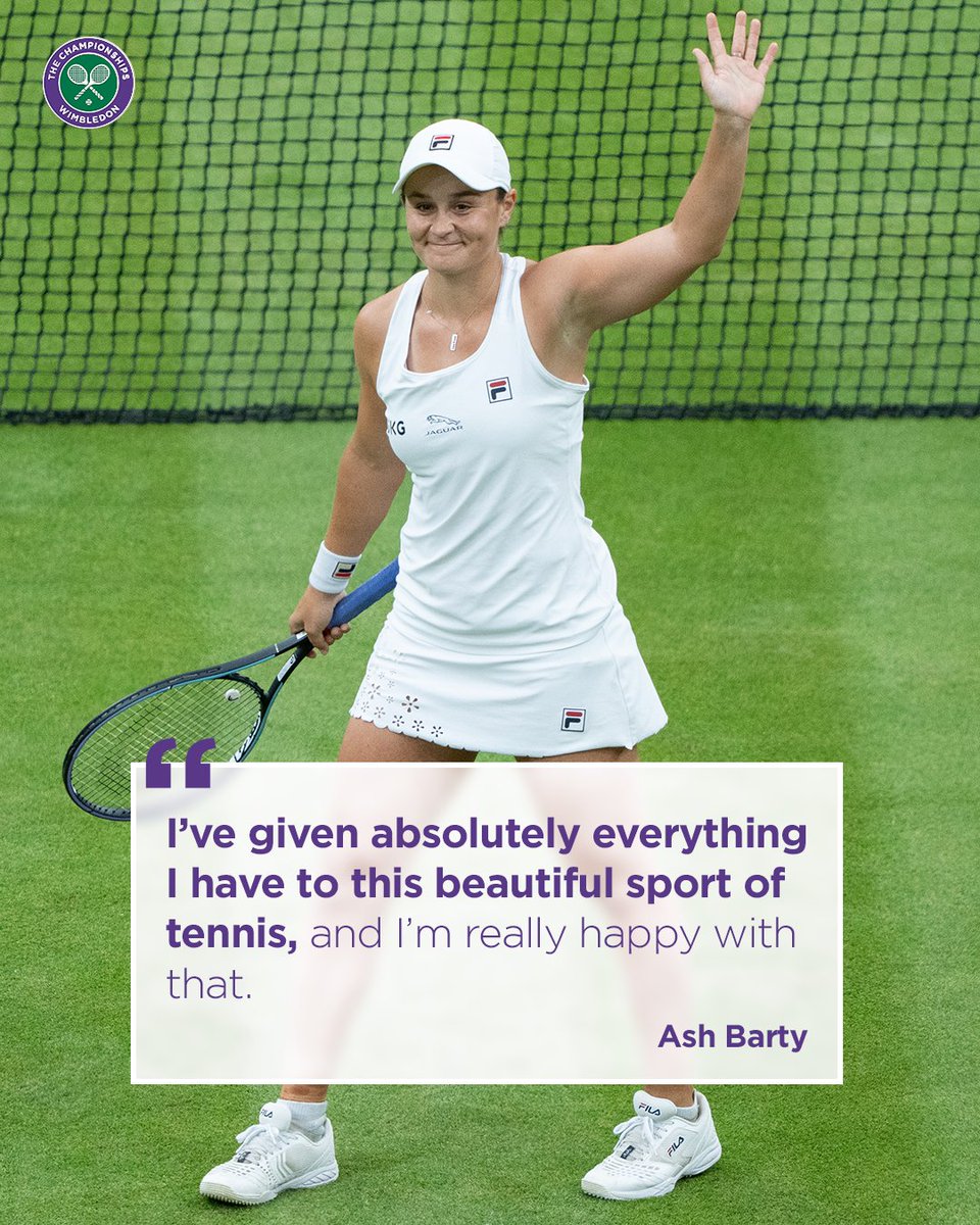 Wimbledon's tweet photo. Our 2021 champion has announced her retirement from tennis 💚 💜

It's been a pleasure, @ashbarty https://t.co/xcqn9fl2Il