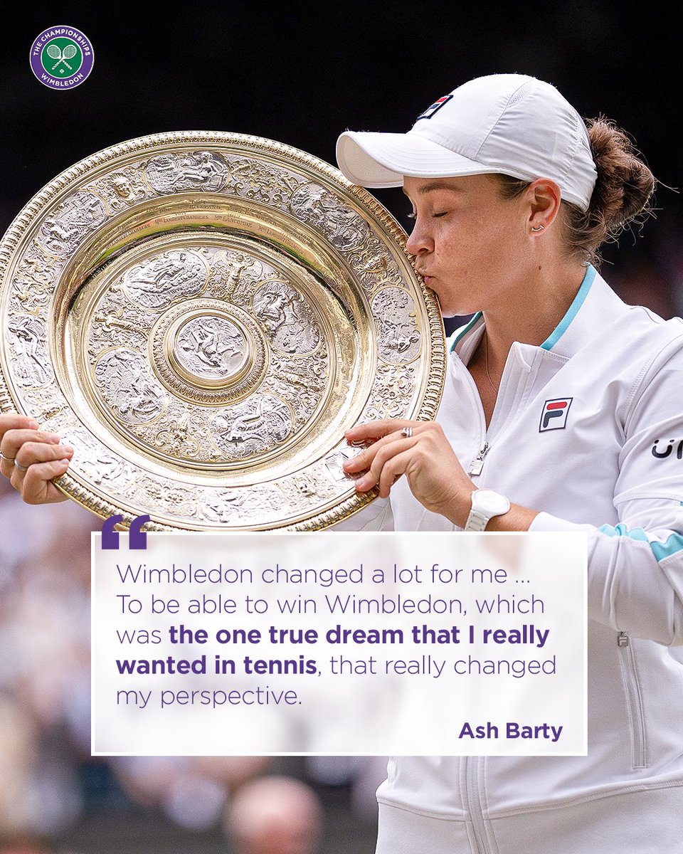 Wimbledon's tweet photo. Our 2021 champion has announced her retirement from tennis 💚 💜

It's been a pleasure, @ashbarty https://t.co/xcqn9fl2Il