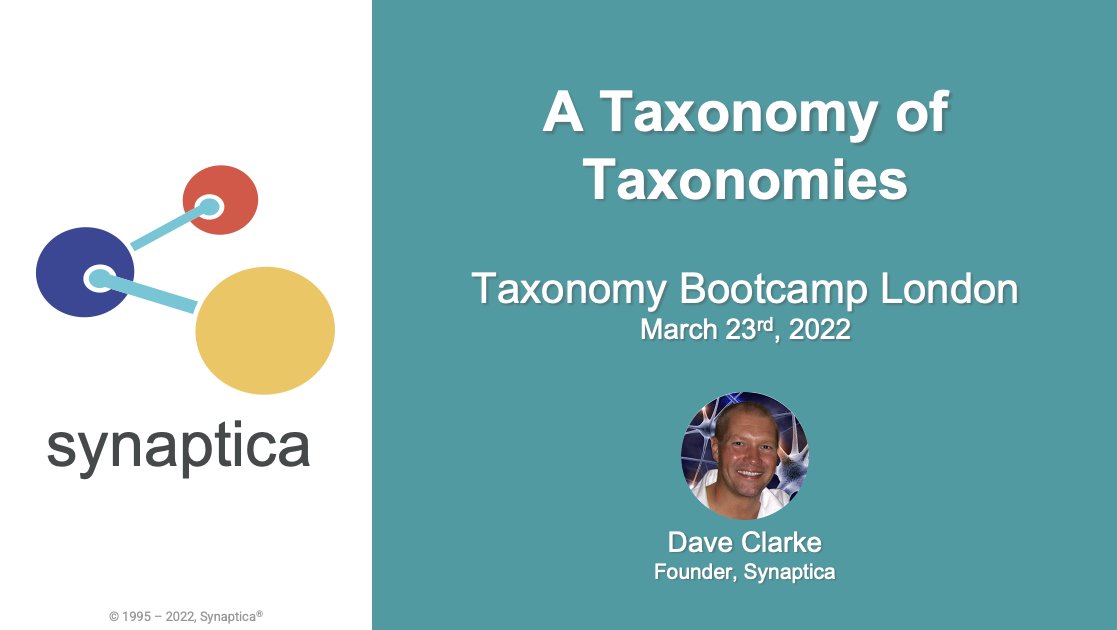 DavidClarkeBlog's tweet image. Delighted to be joining @octodude and @TBC_London for this year&apos;s Taxonomy Bootcamp London, where I&apos;ll be presenting A #Taxonomy of Taxonomies... a look at the types, practical applications, and most importantly the business benefits of enterprise taxonomies and #knowledgegraphs.