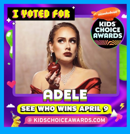 IloveyouLouei's tweet photo. Vote for
#Adele
#EasyOnMe 
#Adele30 
#AdeleUK
En #KidsChoiceAwards2022 https://t.co/xR1UYVPnwT