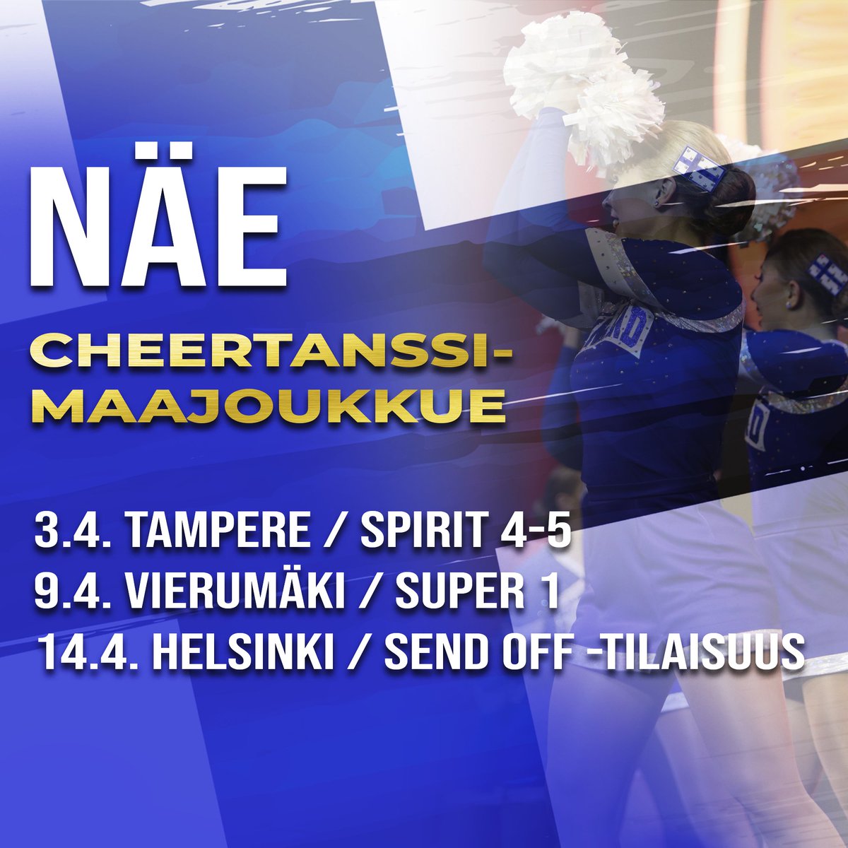 CheerleadingFI's tweet photo. Tiesitkö, että ensimmäistä kertaa #cheertanssi maajoukkueen historiassa koreografia on täysin suomalaista käsialaa alusta loppuun?🇫🇮🔥
#cheerdance #cheerleadingfinland #teamfinland https://t.co/bS6BKCCN8t