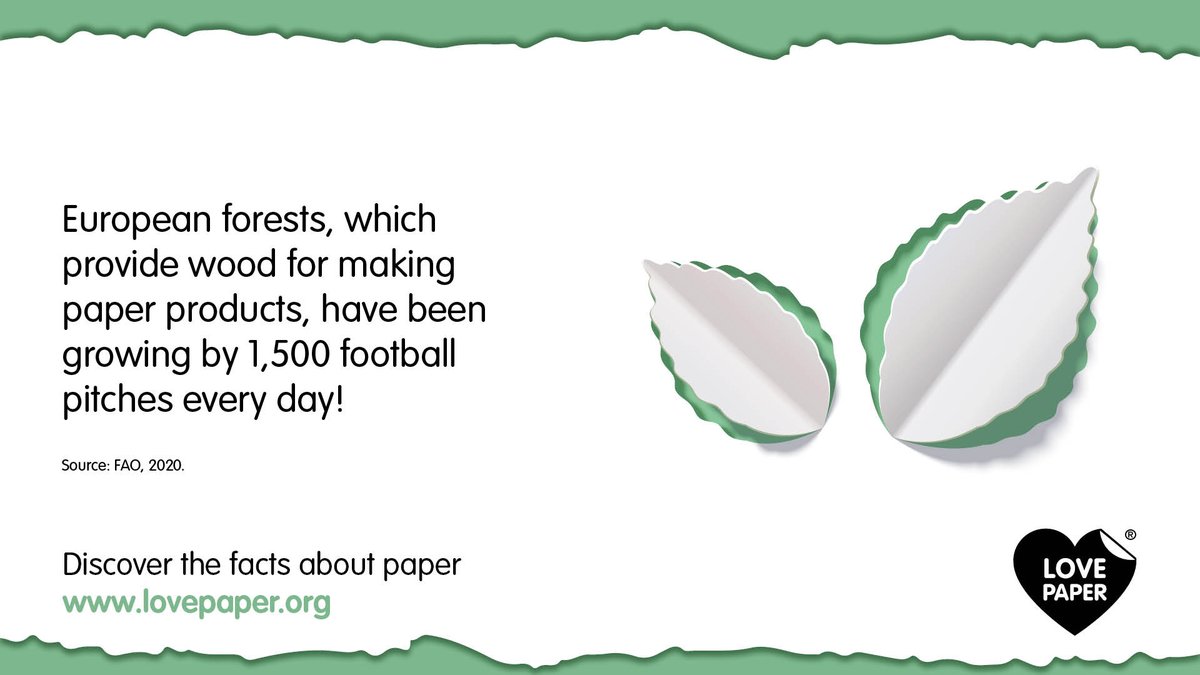 LovePaperUK's tweet photo. Did you know that European forests have been growing by over 1,500 football pitches everyday?
Head over to the Love #Paper website to read more #sustainable facts about #forests: https://t.co/JAjOCC5rBA https://t.co/3yopuEx2Ee