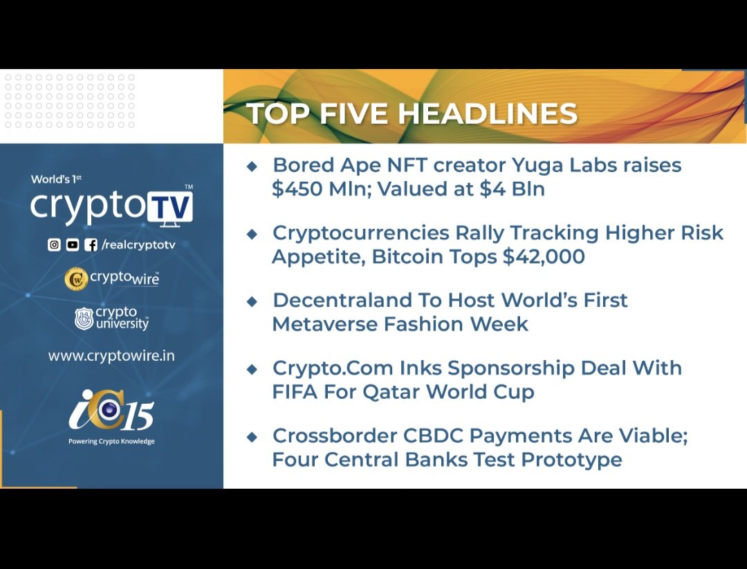 Real_CryptoTV's tweet photo. Today's Headlines..

@realcryptowire @realcryptouni @ZeeBusiness @CNBCTV18Live @moneycontrolcom @EconomicTimes 

#cryptocurrency  #cryptonews #CryptoNews https://t.co/2KM78A0l6N