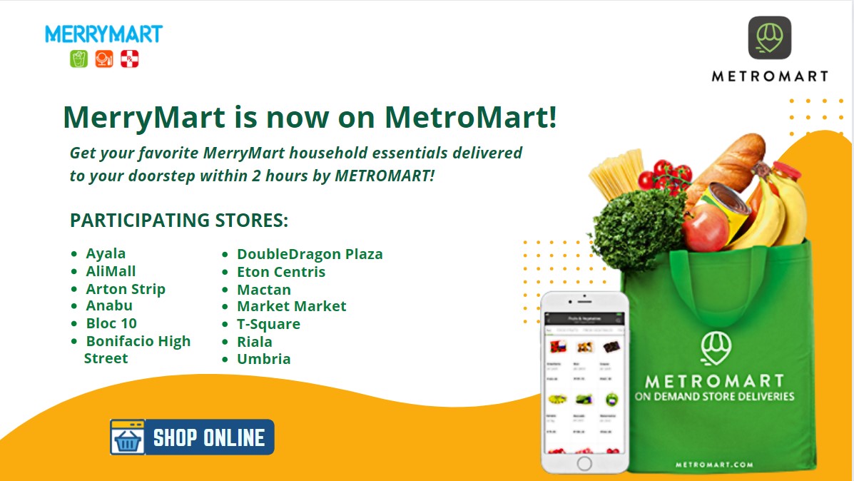 MerryMartDel's tweet photo. #MerryMart is now on #MetroMart!

Your favorite MerryMart household essentials can now be delivered to your doorstep within 2 hours by MetroMart! Check out the list of participating MerryMart branches near you! #MerryShopping! #metromart #merrymart #grocerydelivery https://t.co/hyVduYKq3v