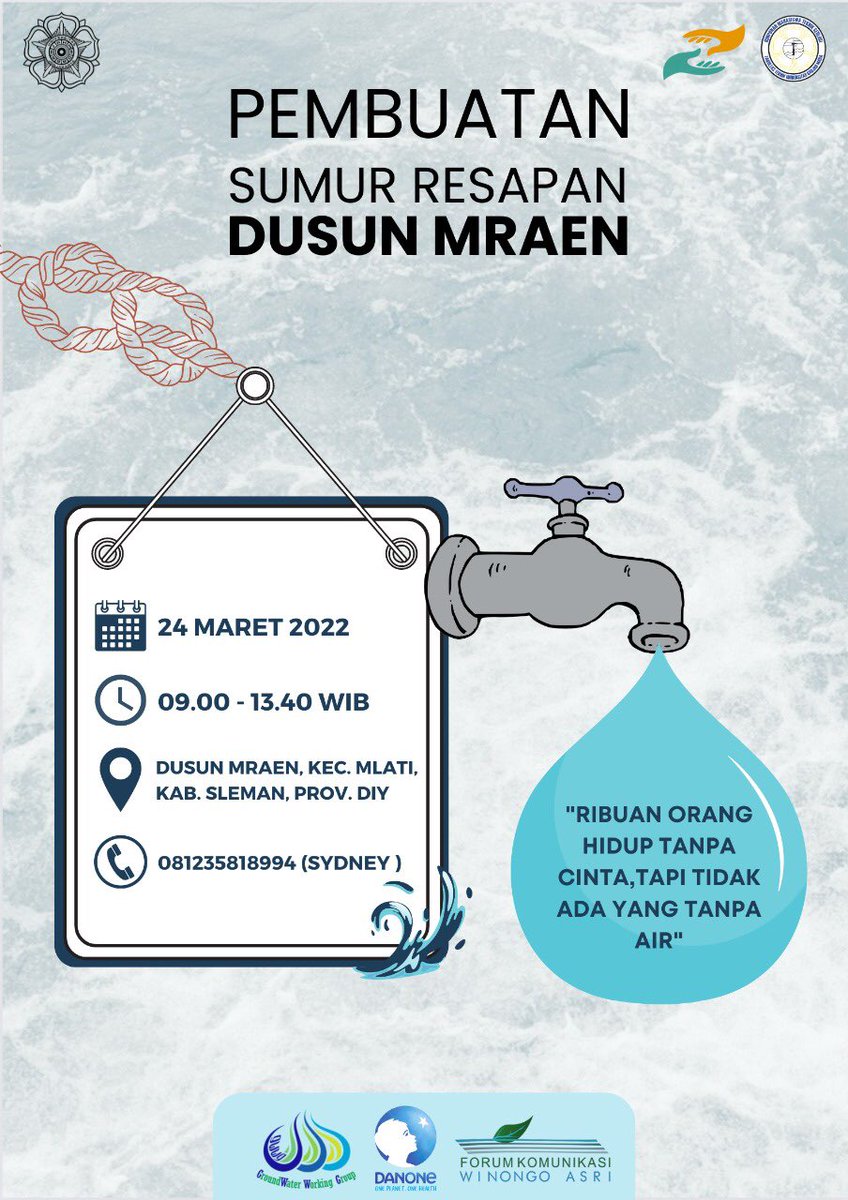 gwwg_ugm's tweet photo. Dalam rangka memperingati Hari Air Sedunia yg diperingati pada 22 Maret 2022, HMTG FT UGM akan mengadakan bakti sosial pembangunan sumur air resapan yg berkolaborasi dengan FKWA &amp; mendapat dukungan penuh dari GWWG, pada :
📅 : 24 Maret 2022
📍 : Dusun Mraen
#WWD2022 #GROUNDWATER https://t.co/LgX5PqPB1N
