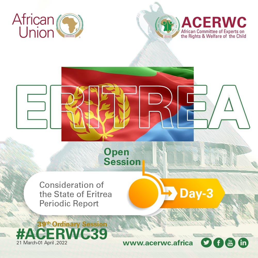 acerwc's tweet photo. #ACERWC39 [OPEN SESSION]

Consideration of the 1st Periodic Report of #Eritrea.

Eritrea ratified the Charter in 2000. Its Initial report (2000-2013) was considered in 2016. This Periodic report covers the period 2014-2019. 

Read the reports on: 👉👉👉🖱️
https://t.co/bapGuy1l4p https://t.co/MywJ5piaAc