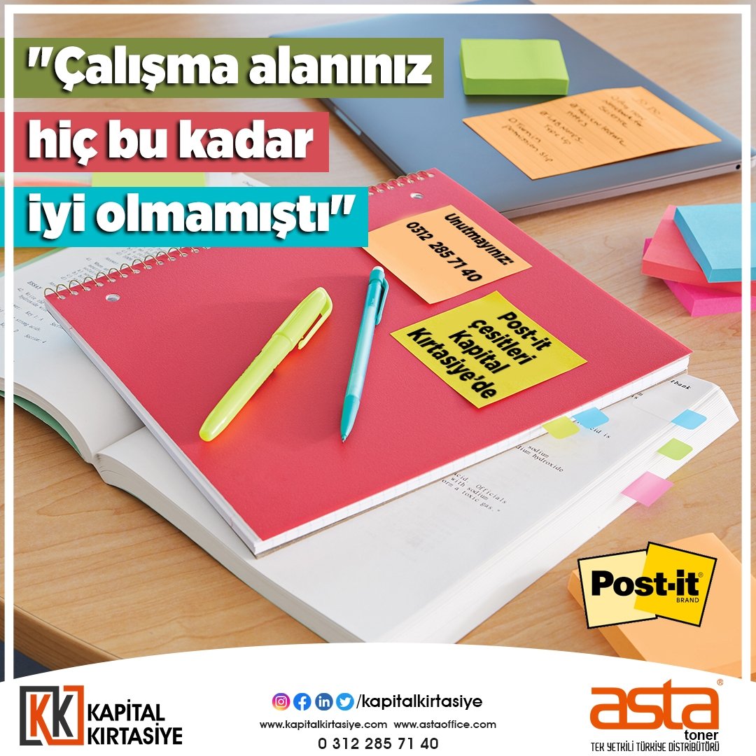 Dikkat çeken, hayatın en önemlisi anlarına ilham vermeye, mücadele etmeye ve anmaya yardımcı olan Post-it çeşitleri Kapital Kırtasiye’de... 🗳✏️

#postit #renkli #yapiskanlikagit  #kapitalkırtasiye #ankara