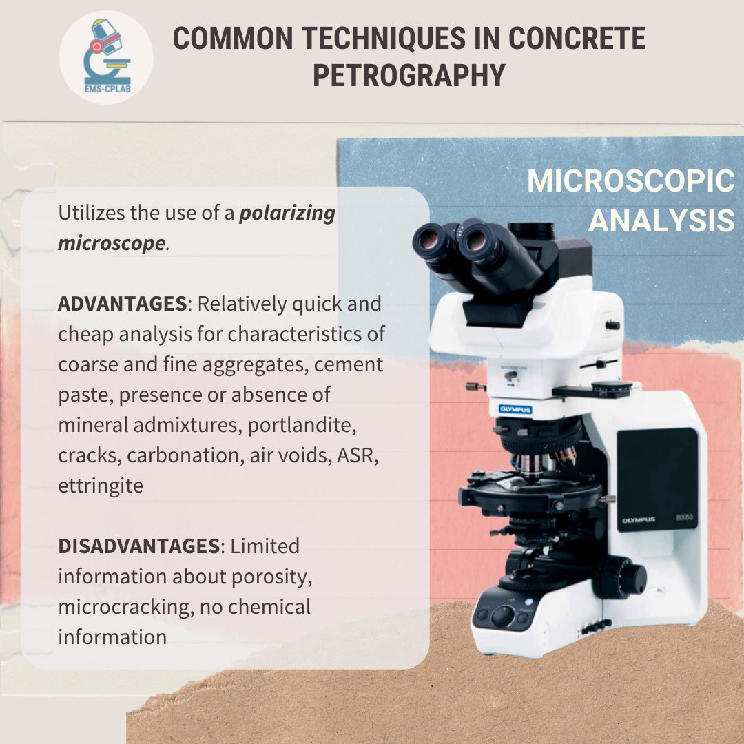 EMSPetrography's tweet photo. Next up on our common techniques used in Concrete Petrography is Microscopic Analysis.
Check out our infographic to know more about this type of analysis.
#EMSConcretePetroLab #concrete #wisdomwednesday #microscopicanalysis #concretepetrography https://t.co/YcoGXRhZ97