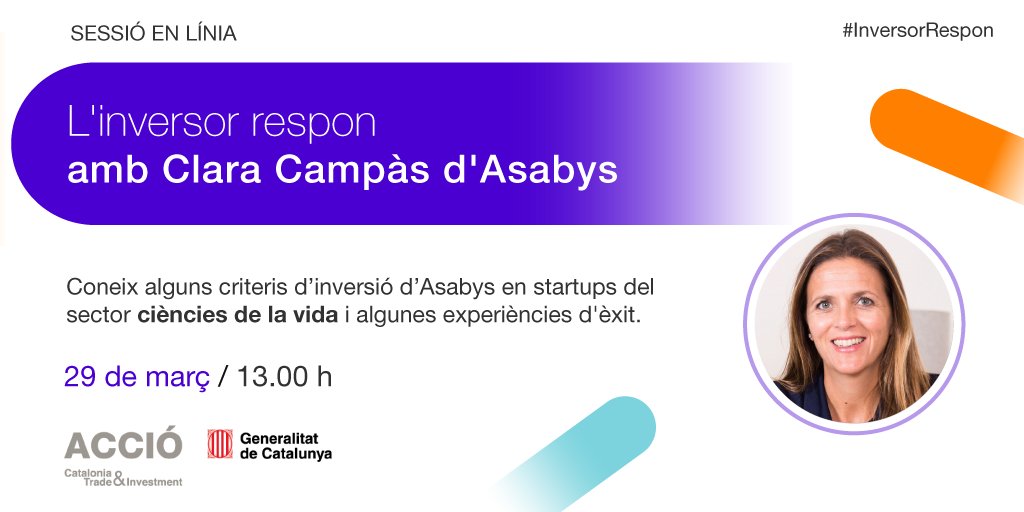 accio_cat's tweet photo. 🔜 A punt un nou #InversorRespon!
Amb @claracampas d'@AsabysPartners coneixem el futur de la inversió en ciències de la vida. Connecta't!
📅 29/03
🕒 13.00h
⬇️
https://t.co/r6duqB0YdX
#innovACCIÓ https://t.co/VTeOLWcPSF