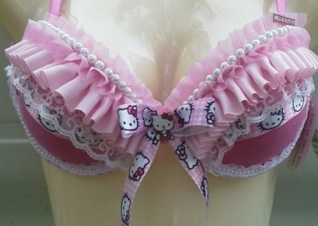 🎀 ෆ 𝓓♡︎𝓵𝓵𝔂 ᨳৎ୭ഒ໒⊹⋆ 🎀 on X: pink laced hello kitty bra 💞   / X