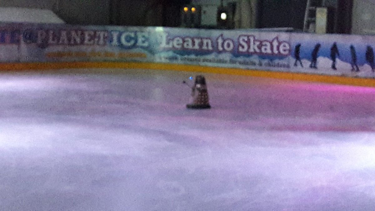 MumSteph's tweet photo. @DocWhoFigures My son used his in an ice skating competition a few years ago (everyone’s reaction seeing it move on the ice was amazing). He won and went trough to the National final (at a bigger rink) so we had to find a bigger dalek so bought a child’s ride on toy dalek https://t.co/83HJYx7VO0