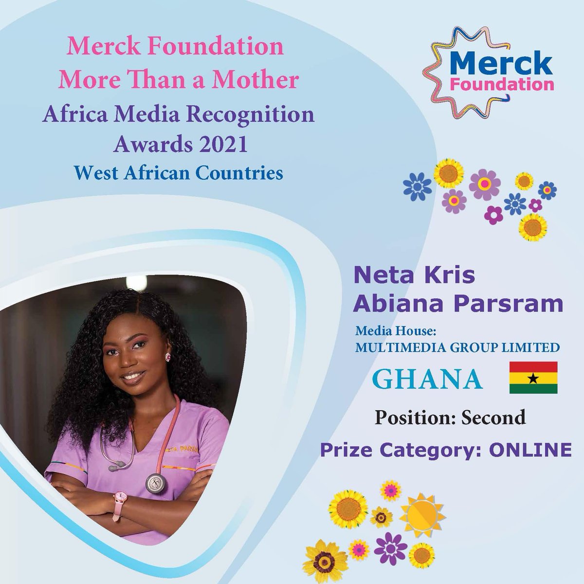 Merck_MCCP's tweet photo. "I would like to congratulate Ms. Neta Parsram from Multimedia Group Limited, Ghana for winning 2nd prize in Online category for the Merck Foundation More Than a Mother Africa Media Recognition Award 2021 for West African Countries."

Senator Dr. Rasha Kelej
CEO Merck Foundation https://t.co/vWtJc3TCA6