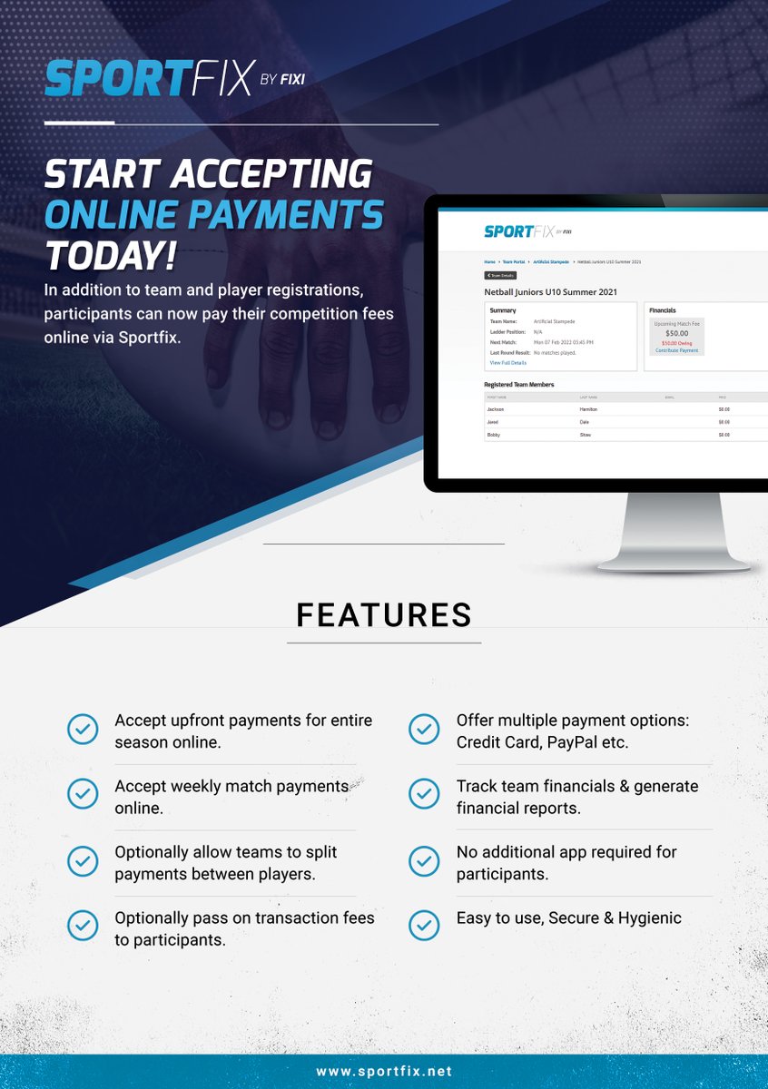 gamzappau's tweet photo. New Update Released! 

Capture competition payments online - It's the perfect feature to streamline your payments so that teams can just turn up and play. See our blog to get started: 

https://t.co/gUv0zgal4f https://t.co/7yN0I2gE8c