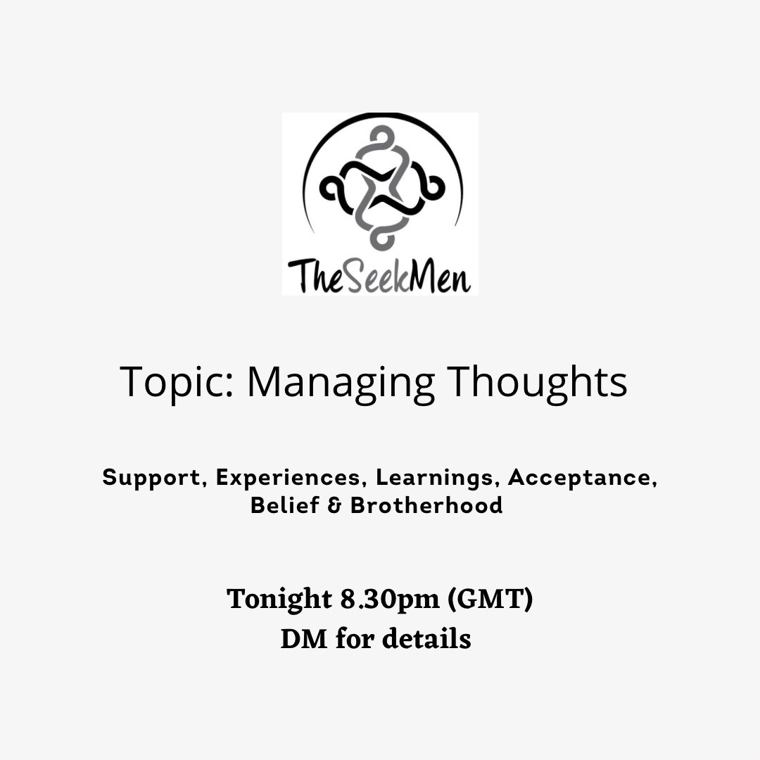 Tonight as a group we will be exploring our thoughts and how we can manage them.  We will spend time reflecting and discussing how our thoughts impact our day to day living.

All brothers are welcome, there are still a few spaces left for tonight’s meeting, DM for more info.