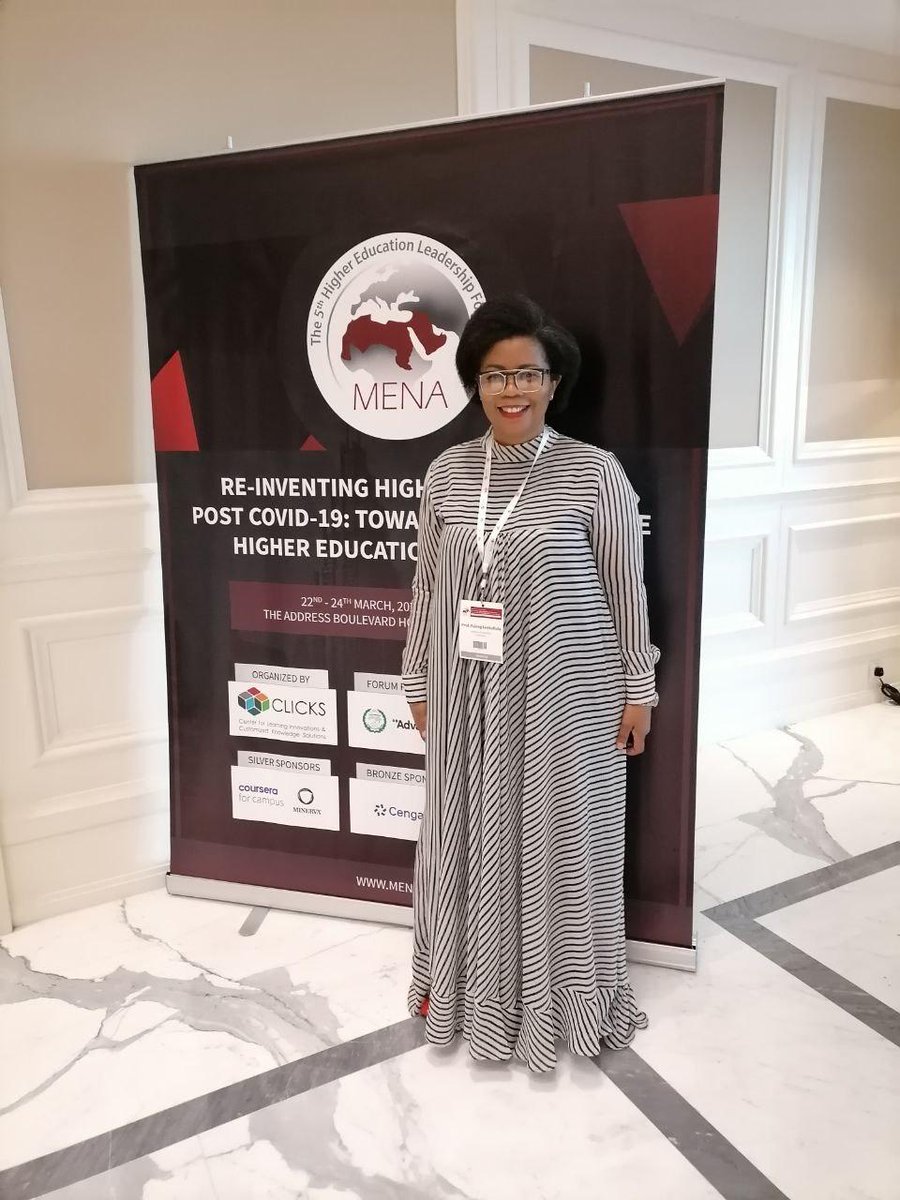 unisa's tweet photo. #UnisaResearchImpact The Principal &amp; Vice-Chancellor Prof @LenkaBula accepted the Zairi International Award - Award of Excellence in Research Impact - this morning in Dubai. There were 90 submissions from 31 countries. https://t.co/T4PJWnJF03