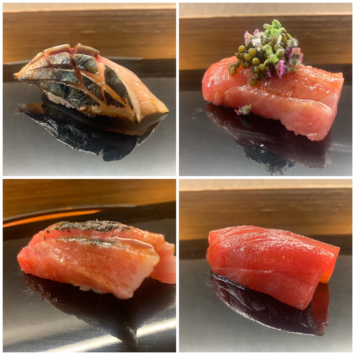 Bonbibendum's tweet photo. - Caballa.
- Otoro con caviar.
- Chutoro al carbón. 
- Akami madurado.
- Pez limón.
@FlemyngJanek 
#sushibarhanna https://t.co/nJmIbwjJRp