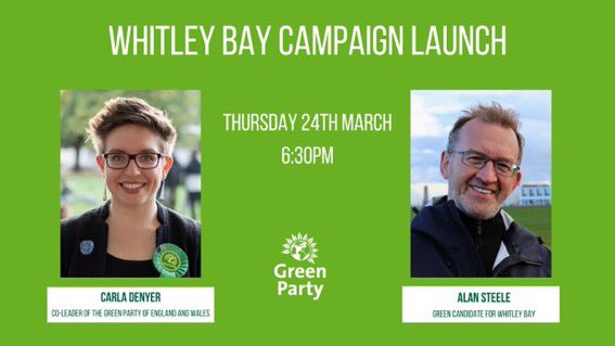 You’re invited to join our party co-leader <a href="/carla_denyer/">Carla Denyer</a> who will be launching Alan Steele's campaign as the Green candidate for Whitley Bay tomorrow at 6:30pm

To attend register using this link ow.ly/ceTp50InRVr

See you there 💚