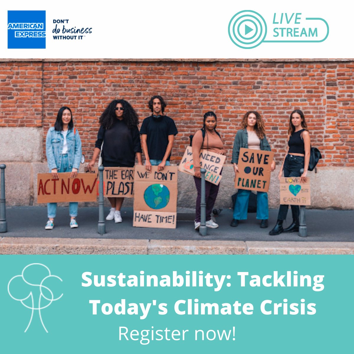 GSC_pr's tweet photo. Our client @AmericanExpress's panel ‘Sustainability: Tackling Today’s Climate Crisis’ is about to begin! We’ll be joined by an incredible group of speakers:

@Ceanne 
@NatDCampbell 
James Bidwell of @_thisisreset and
Marcelo Behar of @naturaandco 

https://t.co/vQh4nnTv4c https://t.co/wS6kbVWVSD