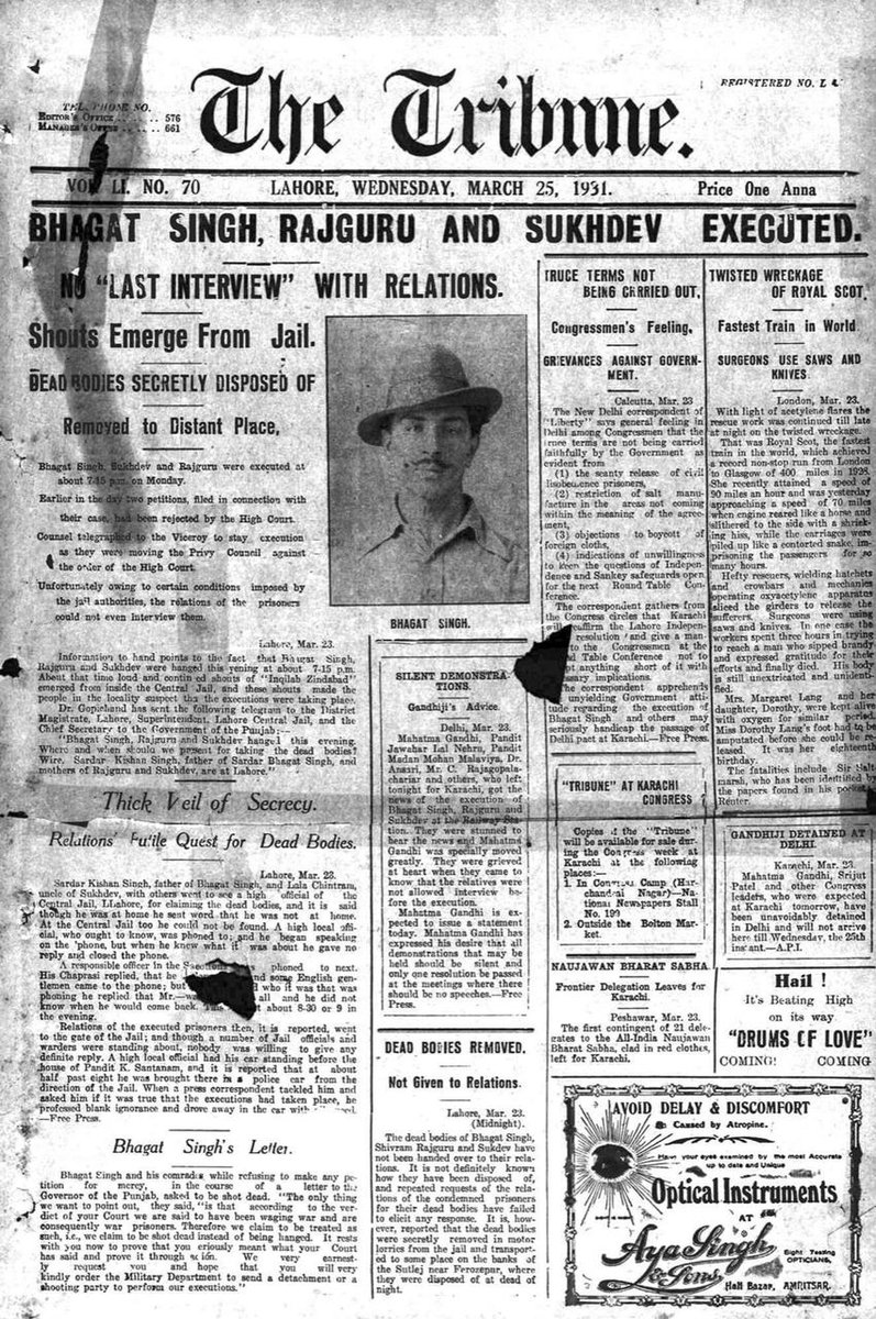 ਪ੍ਰਣਾਮ ਸ਼ਹੀਦਾਂ ਨੂੰ 🙏 । 

#BhagatSingh #Rajguru #Sukhdev 
#MartyrsDay