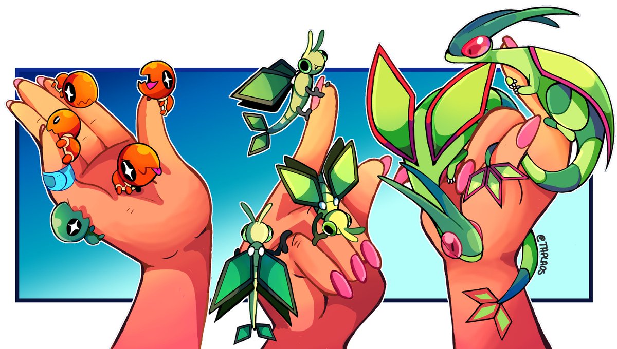 pokemon (creature) holding holding pokemon open mouth smile red eyes fingernails  illustration images