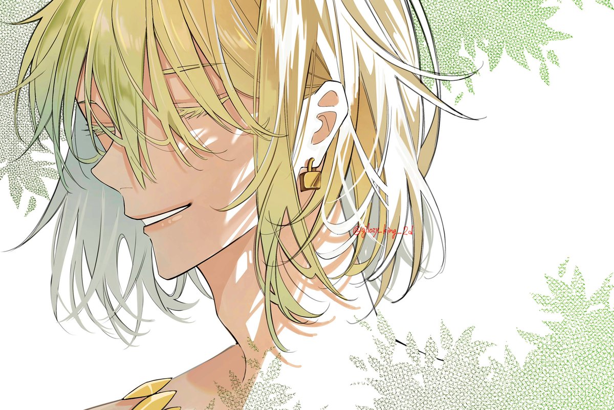 1boy male focus jewelry blonde hair solo earrings closed eyes  illustration images