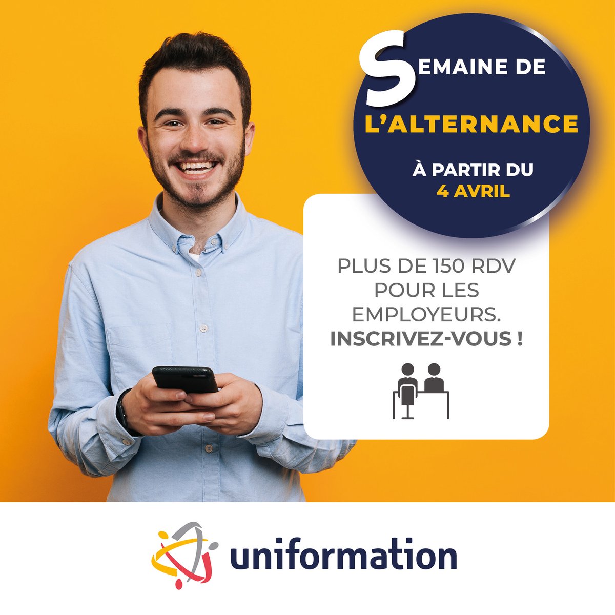 uniformation_'s tweet photo. ⭐ ÉVÉNEMENT UNIFORMATION ⭐ Vous souhaitez être accompagné(e) dans votre processus de #recrutement en alternance ? Nos #conseillers #emploi-#formation répondent à vos #questions lors d’entretiens individuels dès le 4 avril. 👉 Inscrivez-vous : https://t.co/1mUTw2jEEl https://t.co/KHzTEgqHPD
