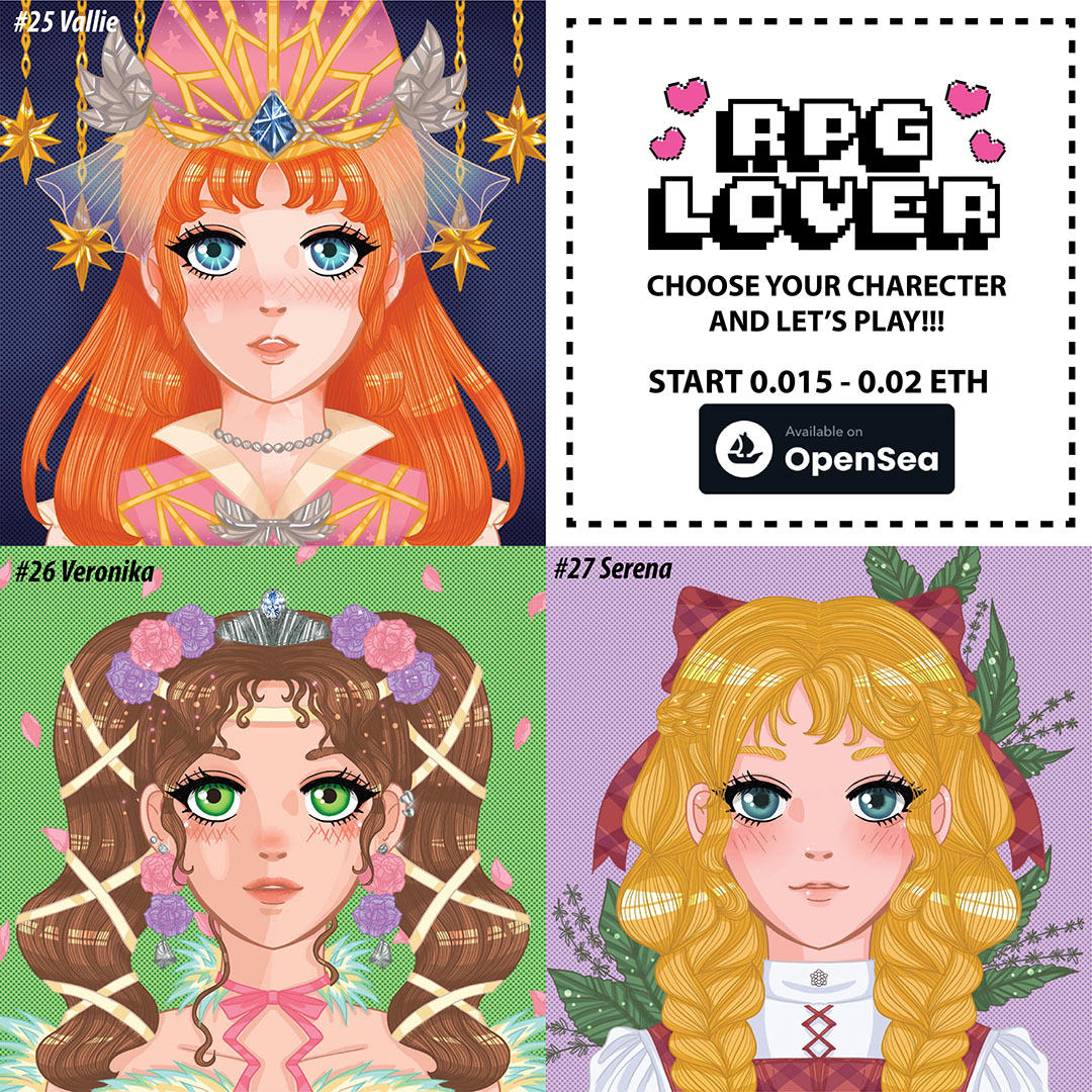 🌟RPG LOVER!! NEW DROP !!🌟
White Mage clan : No.25 - 27 Available now!! 

Start 0.02 ETH ✨Let's us heal you!

No.25 Vallie : opensea.io/assets/0x495f9…

No.26 Veronika : opensea.io/assets/0x495f9…

No.27 Serena : opensea.io/assets/0x495f9…

#NFTcollectibles #waifu #NFTdrop #NFTCommumity